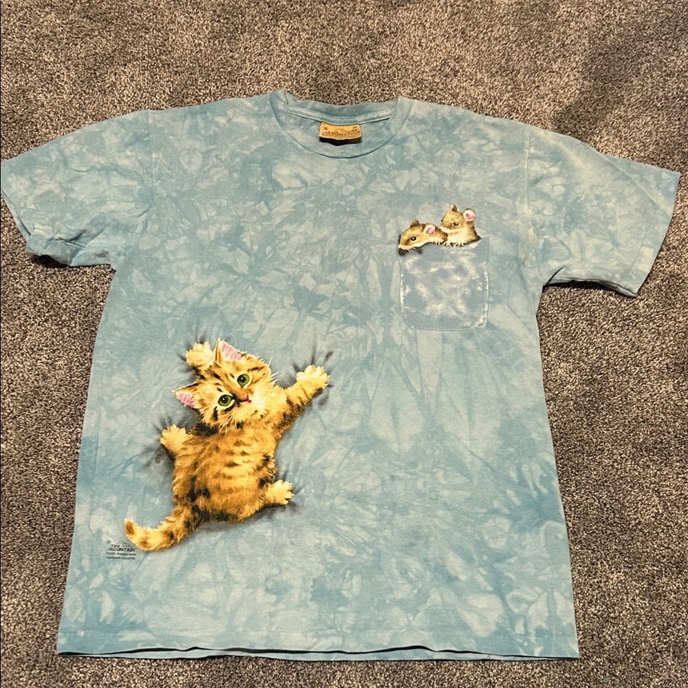 Vintage 2001 The Mountain Light Blue Cat and Mice T-Shirt